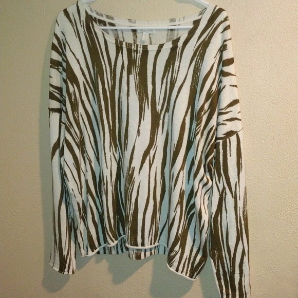 Garnet Hill Silk Cotton Blend Olive Green and White Zebra Print Pullover… - Picture 1 of 6